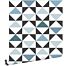 tapet grafiske trekanter hvidt, sort, vintageblåt og lyseblåt af ESTAhome