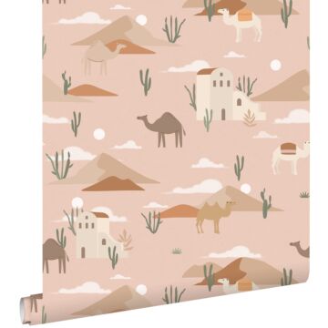 tapet kameler og kaktusser terracotta pink af ESTAhome