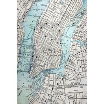fototapet  gammelt kort over New York gråt og blåt fra ESTA home