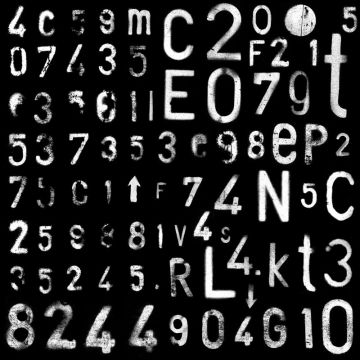 fototapet  bogstaver og tal sort og hvidt af ESTAhome