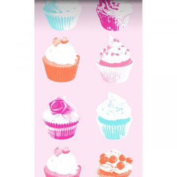 tapet XXL cupcakes lyserødt, blåt, hvidt og orange af ESTAhome