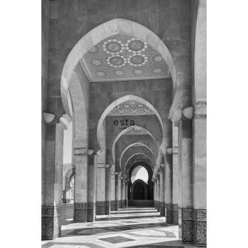 fototapet  Marokkansk Marrakech Riad-galleri sort og hvidt af ESTAhome