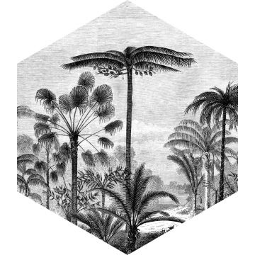 wallsticker tropisk landskab med palmetræer sort og hvidt af ESTAhome