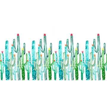 fototapet  akvarelmalet blomstrende kaktus tropisk junglegrønt og turkis af ESTAhome