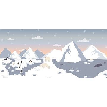 fototapet  isbjørne, pingviner og sæler i sneen blåt og hvidt af ESTAhome