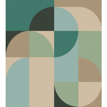fototapet  geometrisk motiv i Bauhaus-stil benzingrønt, mintgrønt og beige af ESTAhome