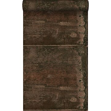 tapet store slidte rustne metalplader med nitter rustbrunt af Origin Wallcoverings