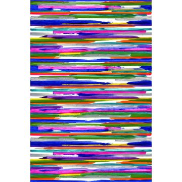 fototapet  horisontale malede striber lilla, lyserødt, blåt, gul og grønt af Origin Wallcoverings