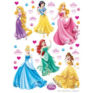 wallsticker Prinsesser blåt, gul, lyserødt og lilla af Disney