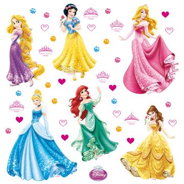 wallsticker Prinsesser lyserødt, gul og blåt af Disney