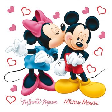wallsticker Minnie & Mickey Mouse lyserødt, rødt, blåt og gul af Disney