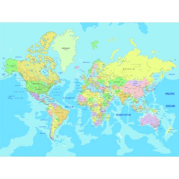 fototapet  verdenskort blåt, gul og grønt fra Sanders & Sanders