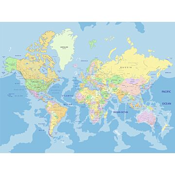 fototapet  verdenskort blåt, gul og grønt af Sanders & Sanders