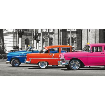 plakat vintage biler blåt, orange og lyserødt af Sanders & Sanders
