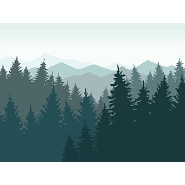 fototapet  bjerglandskab med træer gråblåt af Sanders & Sanders