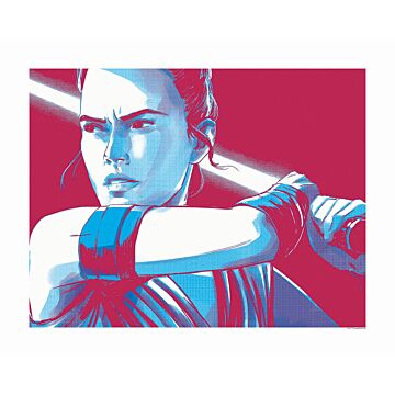 plakat Star Wars Faces Rey rødt og blåt af Komar