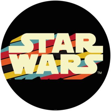 selvklæbende fototapet rundt Star Wars Typeface mangefarvet på sort af Komar