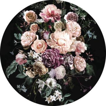 selvklæbende fototapet rundt Enchanted Flowers lyserødt og sort af Komar