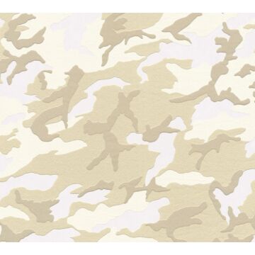 tapet kamouflage hvidt, beige og brunt af A.S. Création
