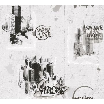 tapet graffiti gråt, sort og hvidt af A.S. Création