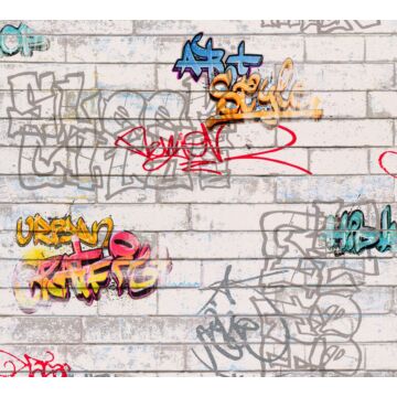 tapet graffiti gråt, orange og blåt af A.S. Création