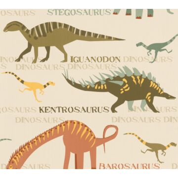tapet dinosaurusser beige, grønt og orange af A.S. Création